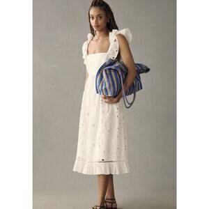 Anthropologie Forever That Girl White Tie Back Midi pinafore apron Dress Sz XS